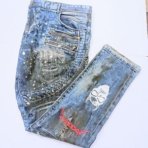Rockstar Original Graffiti Paint Splatter Acid Wash Ripped Blue Jeans Size 42